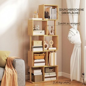 HOMCOM Librărie modernă și asimetrică cu 5 niveluri din bambus, 62.5 x 23 x 165 cm, lemn | Aosom Romania