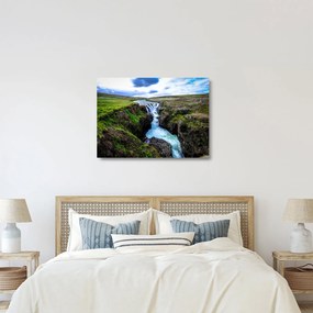 Tablou pe sticlă - Cascada intre stânci (70x50 cm)