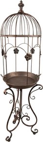 Colivie decorativă din metal, finisaj maro antichizat, cu motive florale și păsărele, Ø 39x127 cm