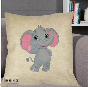 Perna Decorativa Pui de Elefant Kawaii, 40x40 cm, Crem, Husa Detasabila, Perna Inclusa, BEKZ®