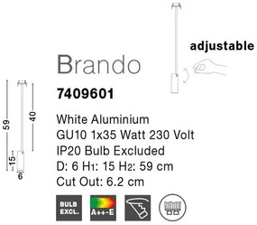 Spot directionabil, incastrabil tavan fals BRANDO alb, H-59cm