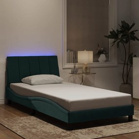 3213766 vidaXL Cadru de pat cu lumini LED, verde închis, 100x200 cm, catifea