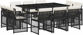 vidaXL Set mobilier de exterior cu perne, 11 piese, negru, poliratan