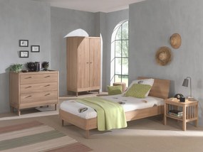 Set Complet Mobilier Camera Copii Forrest Oak, Pat 90x200 cm, Dulap cu 2 Uși, Noptieră și Comodă, din Lemn de Stejar, Natur – Vipack