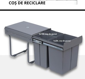 Homcom Cos Gunoi Ecologic 40L – 3 Compartimente Separate, Gri | Aosom Romania