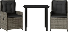 vidaXL Set mobilier de grădină cu perne, 3 piese, gri, poliratan