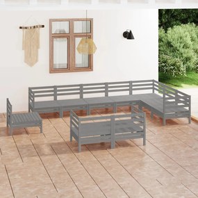 3083086 vidaXL Set mobilier de grădină, 10 piese, gri, lemn masiv de pin