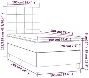 Pat cu arcuri, saltea si LED, gri inchis, 100x200 cm, textil Morke gra, 100 x 200 cm, Cu blocuri patrate