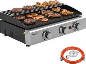 Outsunny Grătar pe gaz 7,5 KW Grătar de masă portabil cu 3 arzătoare Acoperire ceramică grilă Suport pentru menținerea la cald | Aosom Romania