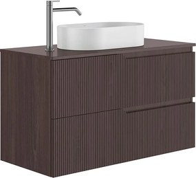 Set dulap baza suspendat Gala Canaletto 2 sertare 100 cm cu blat finisaj nuc negru mat