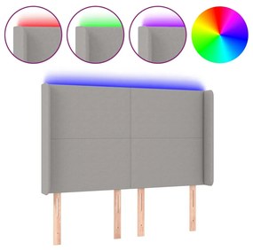 vidaXL Tăblie de pat cu LED, gri deschis, 147x16x118/128 cm, textil