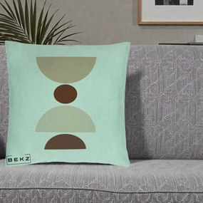 Perna Decorativa Geometric Boho Cerc si Boluri, 40x40 cm, Verde Menta, Husa Detasabila, Perna Inclusa, BEKZ®
