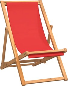 vidaXL Scaun de plajă pliabil, roșu, lemn masiv de tec