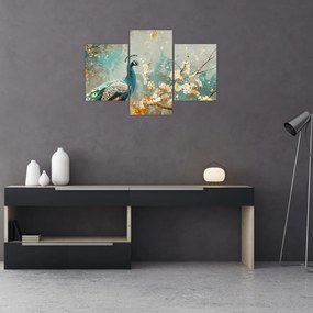 Tablou - Păun cu decor de aur (90x60 cm)