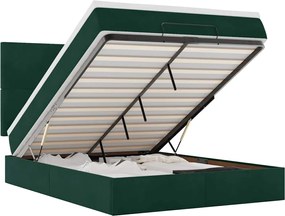 vidaXL Cadru de pat otoman cu saltele, catifea verde închis 140x190cm