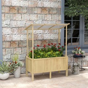 Outsunny Jardinieră înălțată cu acoperiș, orificii de drenaj, căptușeală din material nețesut, rezistentă la intemperii, lemn de brad, 110x60x152 cm | Aosom Romania