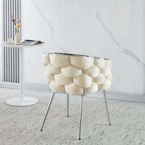 RESIGILAT- Scaun dining, tapiterie catifea, cadru metalic argintiu, Bej