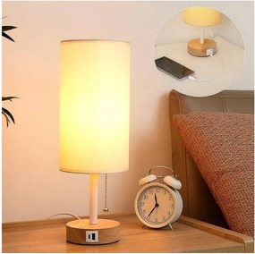 Brilagi - Lampă de masă TABLON cu port USB, 1xE27/25W/230V, stejar/alb/crem