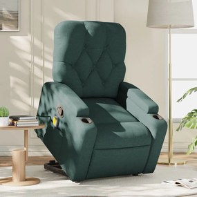 vidaXL Fotoliu rabatabil de masaj, cu ridicare, verde închis, textil