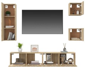 Set comoda TV, 5 piese, stejar sonoma, lemn prelucrat 5, Stejar sonoma, 80 x 30 x 30 cm