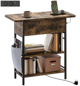 HOMCOM Măsuță de cafea măsuță de cafea cu stație de încărcare și buzunar de depozitare, 60 x 29,8 x 58,5 cm, brun rustic | Aosom Romania