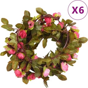 vidaXL Ghirlande de flori, 6 buc., roze, 215 cm