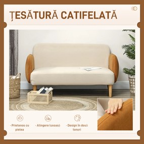 HOMCOM Canapea cu 2 Locuri în Stil Nordic din Material Textil cu Brațe și Picioare din Lemn, 138x73x74 cm, Alb Crem | Aosom Romania