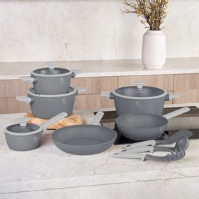 Set oale si tigai cu capace, 15 piese Aspen Berlinger Haus BH 8245, antiaderente, gri, design modern