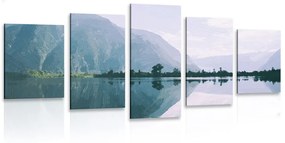 Tablou 5-piese sceneria pictată a râului montan