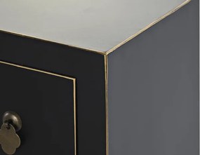 Comodă TV living din lemn, negru, cu 2 uși, 8 sertare și medalion oriental cu ramură înflorită, 51 x 130 x 26 cm, „Zenora”