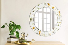 Oglinda rotunda rama cu imprimeu Flori de câmp