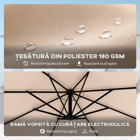 Outsunny Umbrelă cu Braț Lateral 3 m, Umbrelă Banana cu Manivelă, Culoare Bej | Aosom Romania