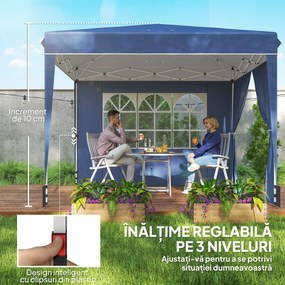 Outsunny Pavilion 3x3 m Pliabil Pop Up cu Înălțime Reglabilă, Pavilion de Grădină cu Pereți Laterali, Saci de Nisip, Geantă de Transport, UV50+, pentru Exterior Camping Petreceri, Albastru Închis | Aosom Romania