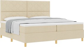 vidaXL Pat cu arcuri cu saltea cu headboard Crem 200 x 200 cm țesătură