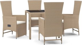 vidaXL Set mobilier de grădină cu perne, 5 piese, bej, poliratan
