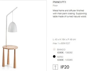 Lampadar cu suport din lemn, masuta cu 3 picioare PIANO PT1 BIANCO 138282