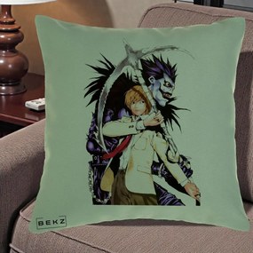 Perna Personalizata Death Note Light si Ryuk Duo, 40x40 cm, Verde, Husa Detasabila, Perna Inclusa, BEKZ®