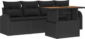 vidaXL Set de canapele pentru grădină cu pernă Manual 5 pcs Negru