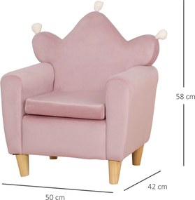 HOMCOM Fotoliu pentru Copii din Material Textil cu Efect de Catifea Roz, cu Spătar în Formă de Coroană, 50.2x41.9x57.8 cm | Aosom Romania