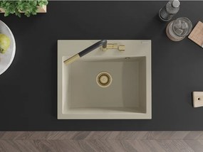 Mexen Oscar chiuvetă granit 1-cu-vadru 580 x 490 mm, bej, sifon auriu - 6519581000-69-G