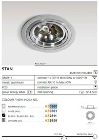 Spot incastrabil directionabil de tavan/plafon STAN BK