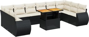 vidaXL Set canapele de grădină cu perne, 11 piese, negru, poliratan