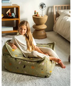 Fotoliu puf pentru copii verde cu tapițerie din țesătură bouclé/cu tapițerie din chenille Terrazzo Chair – Wigiwama