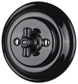 Bohemia-Design - Întrerupător rotativ retro din porțelan cu ramă nr. 1, negru