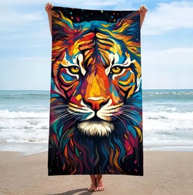 Prosop de plajă tigru colorat - motiv exotic, uscare rapidă 100x180 cm