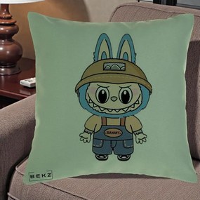 Perna Personalizata Labubu Toanart Blugi, 40x40 cm, Verde, Husa Detasabila, Perna Inclusa, BEKZ®