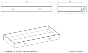Sertar Pat Kiddy 90x190 cm, pentru Pat Copii/Tineri, Alb – Vipack
