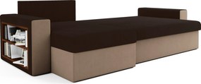 Set canapea extensibila, reversibila in forma de L NORIX 240x140 cm, maro inchis/maro deschis cu raft + 2 perne GRATUIT