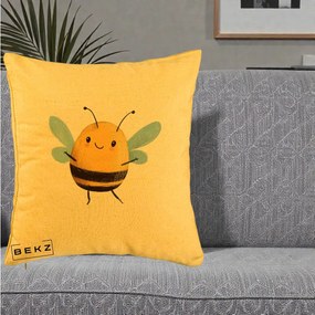 Perna Decorativa Buburuza pe Trifoi cu Patru Foi, 40x40 cm, Galben, Husa Detasabila, Perna Inclusa, BEKZ®