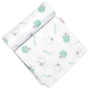 Scutec din flanelă Baby Nellys, 70x80 cm - Pisicuță cu coroană, verde